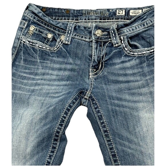 Miss Me Jeans 27 Low‎ Rise Straight Western Cowgirl Lace Flap Pocket Y2K Denim - Picture 5 of 8